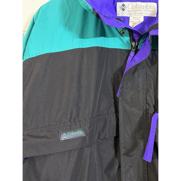 Vintage Columbia Gizzmo Tech Jacket Shell Only Men Teal Black Purple Retro LARGE - Picture 2 of 4